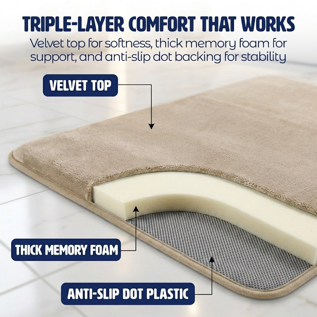 Muddymats® Memory Foam Bath Mat Set 2 Piece – Velvet Soft Non Slip Bathroom Rugs Set, Thick Absorbent Washable Bath Mats for Bathroom Floor and Shower, 20"x30" + 20"x20" U-Shaped