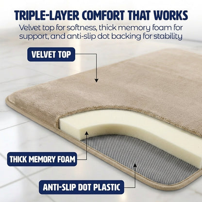 Muddymats® Memory Foam Bath Mat Set 2 Piece – Velvet Soft Non Slip Bathroom Rugs Set, Thick Absorbent Washable Bath Mats for Bathroom Floor and Shower, 20"x30" + 20"x20" U-Shaped