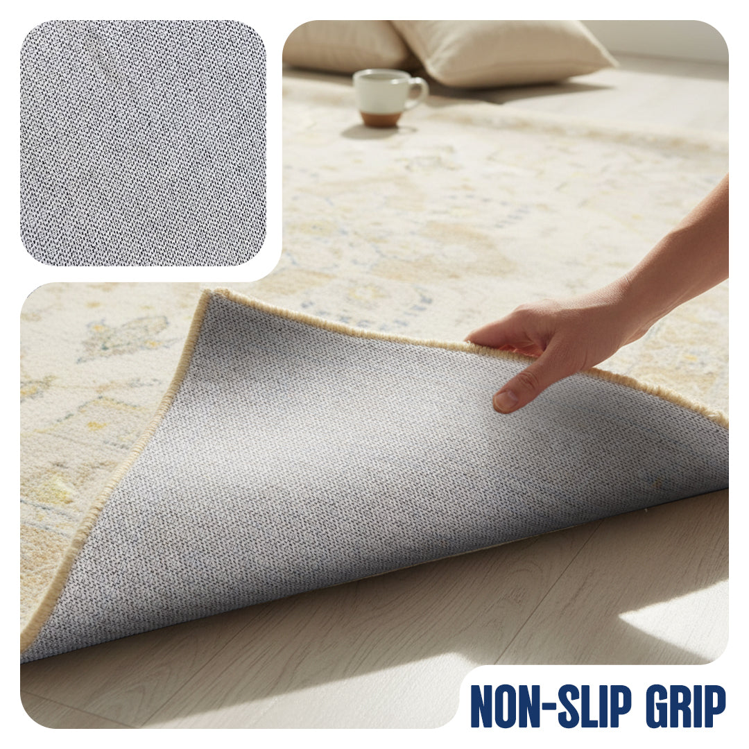 Muddy Carpet Champagne Washable Area Rugs for Living Room, Bedroom & Dining Room – Modern Soft Low Pile Non Slip Carpet – Pet Friendly Waterproof Foldable Rugs for Home