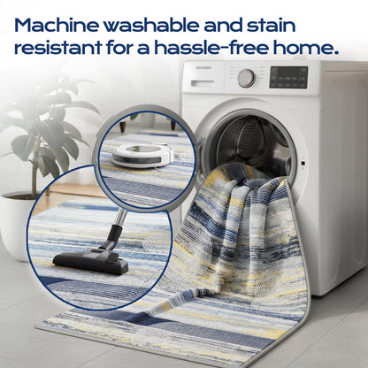 Muddy Carpet Horizon Washable Area Rugs for Living Room, Bedroom & Dining Room – Modern Soft Low Pile Non Slip Carpet – Pet Friendly Waterproof Foldable Rugs for Home
