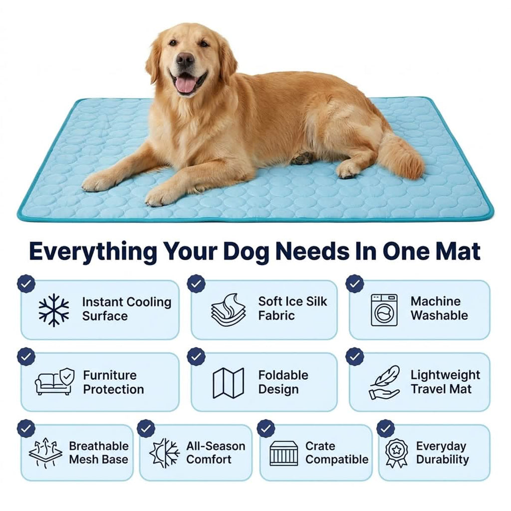 Muddymats® Self-Cooling Dog Mat, Ice Silk Cooling Pad for Dogs & Cats, No Water or Electricity Needed, Easy to Clean Non-Slip Summer Pet Mat for Indoor & Outdoor, Sofa, Crate & Car