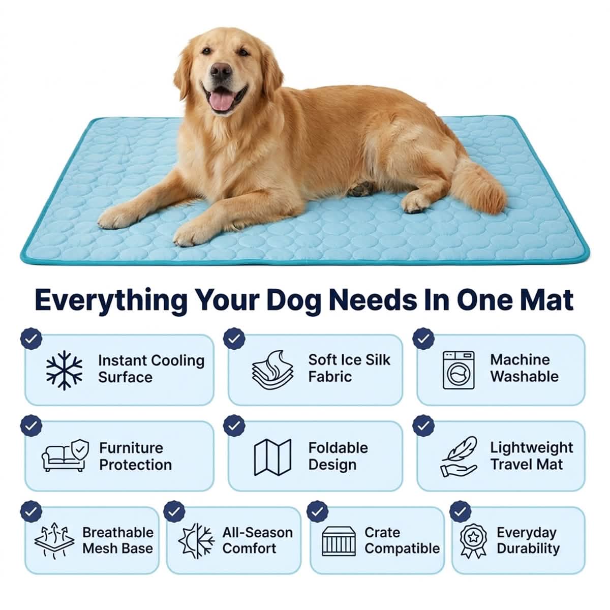 Muddymats® Self-Cooling Dog Mat, Ice Silk Cooling Pad for Dogs & Cats, No Water or Electricity Needed, Easy to Clean Non-Slip Summer Pet Mat for Indoor & Outdoor, Sofa, Crate & Car