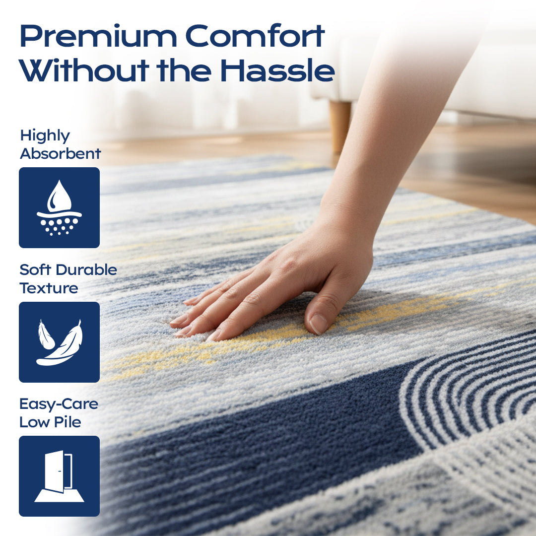 Muddy Carpet Horizon Washable Area Rugs for Living Room, Bedroom & Dining Room – Modern Soft Low Pile Non Slip Carpet – Pet Friendly Waterproof Foldable Rugs for Home