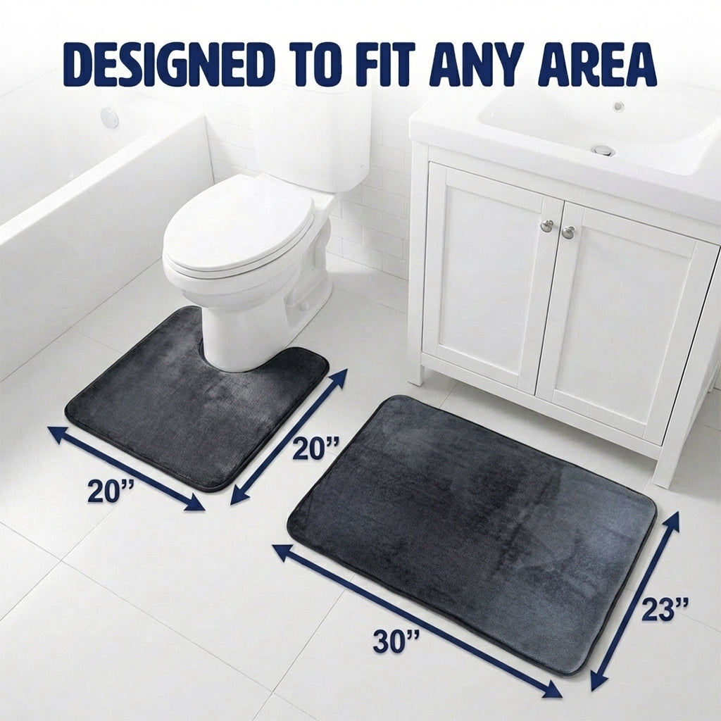 Muddymats® Memory Foam Bath Mat Set 2 Piece – Velvet Soft Non Slip Bathroom Rugs Set, Thick Absorbent Washable Bath Mats for Bathroom Floor and Shower, 20"x30" + 20"x20" U-Shaped