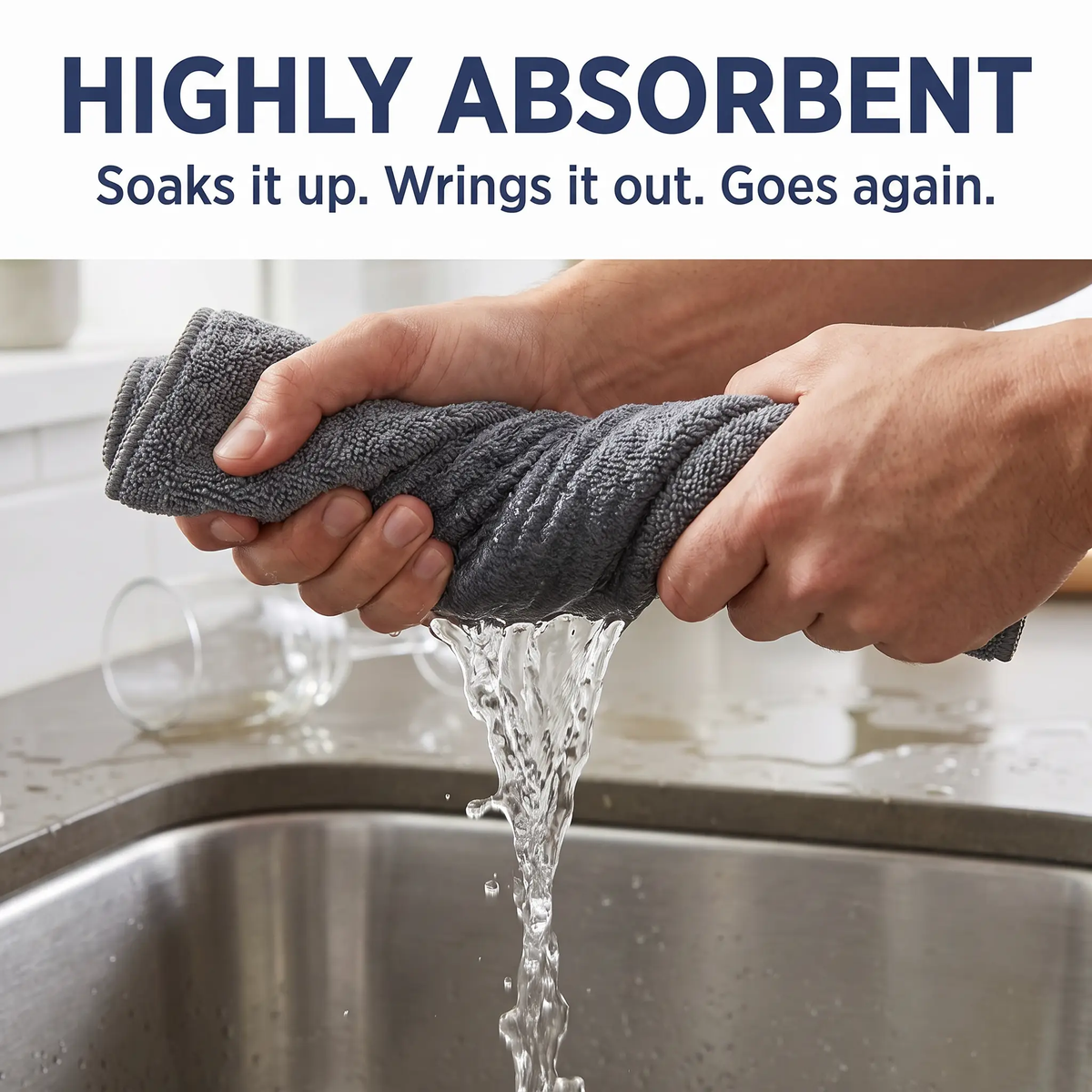 Muddymats® Kitchen Towels 3 Pack - Super Absorbent Microfiber Dish Cloths, Quick Dry Soft Cleaning Towels for Dishes, Counters and Spills, Machine Washable, Grey 11.8" x 11.8"