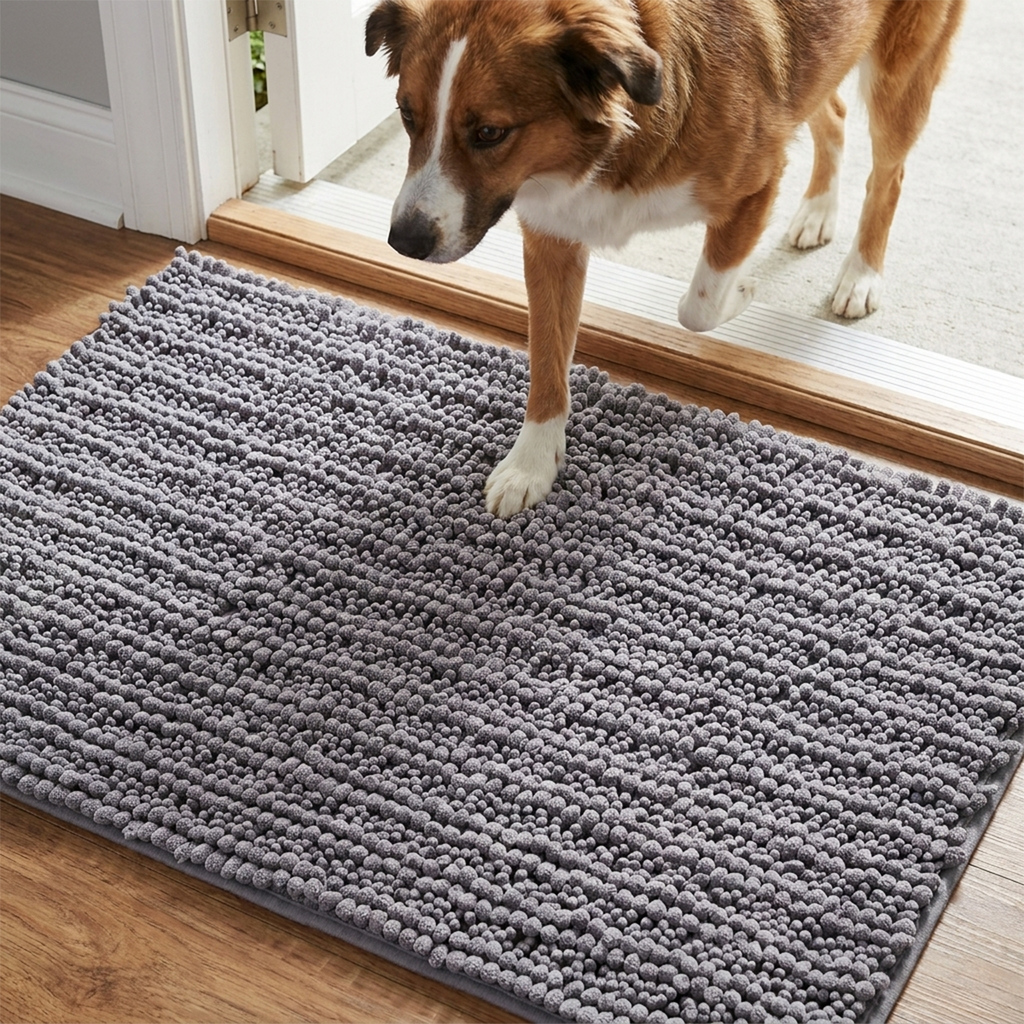 Muddymats® DuoMax Dog Door Mat for Muddy Paws – Dual-Texture Absorbent Mat Chenille Entryway Muddy Carpet®, Microfiber Quick Dry, Slip Resistant Machine Washable Indoor Mat