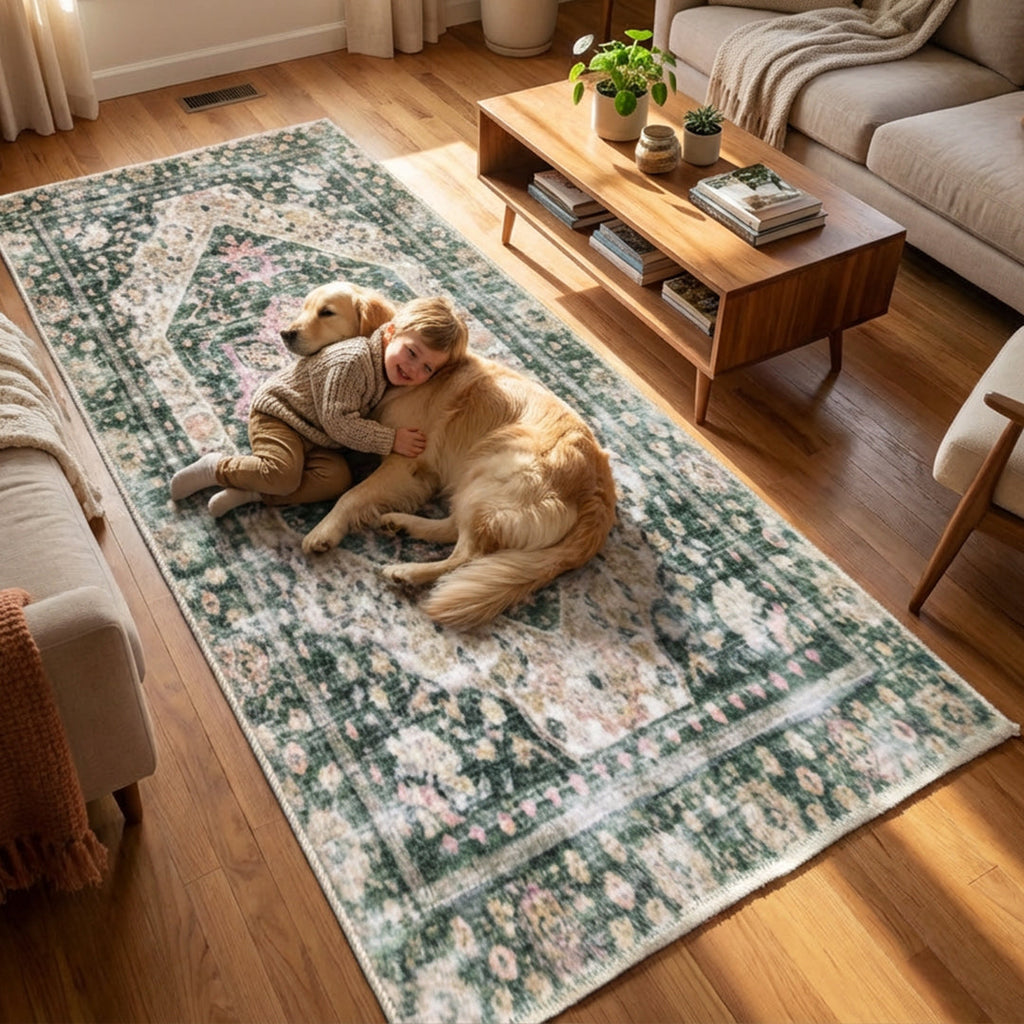 Muddy Carpet Eden Washable Area Rugs for Living Room, Bedroom & Dining Room – Modern Soft Low Pile Non Slip Carpet – Pet Friendly Waterproof Foldable Rugs for Home