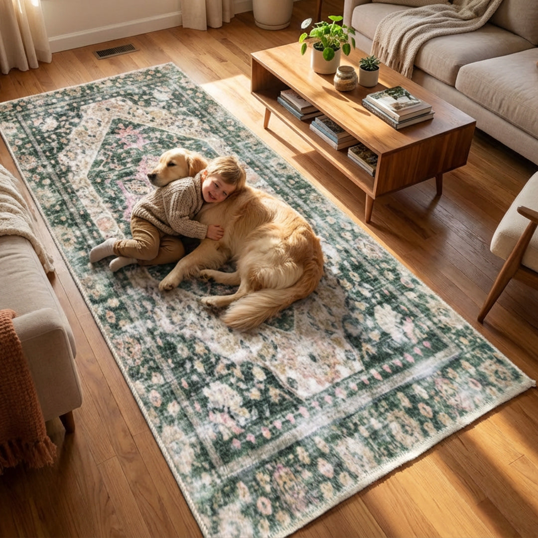 Muddy Carpet Eden Washable Area Rugs for Living Room, Bedroom & Dining Room – Modern Soft Low Pile Non Slip Carpet – Pet Friendly Waterproof Foldable Rugs for Home