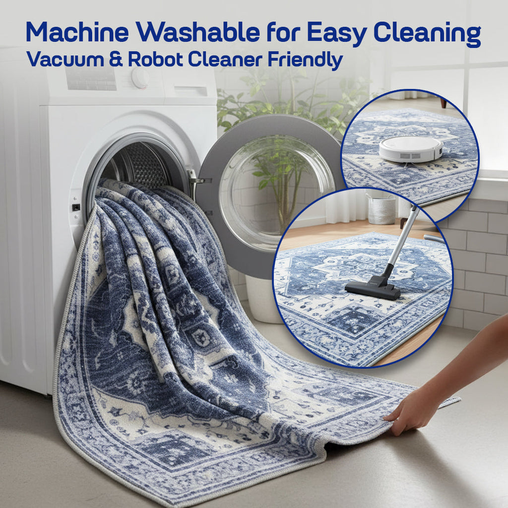 Muddy Carpet Admiral Washable Area Rugs for Living Room, Bedroom & Dining Room – Modern Soft Low Pile Non Slip Carpet – Pet Friendly Waterproof Foldable Rugs for Home
