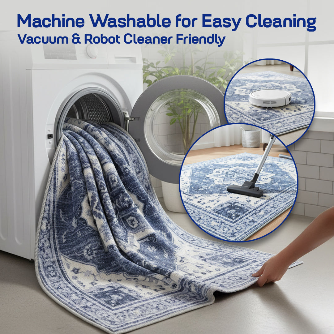 Muddy Carpet Admiral Washable Area Rugs for Living Room, Bedroom & Dining Room – Modern Soft Low Pile Non Slip Carpet – Pet Friendly Waterproof Foldable Rugs for Home