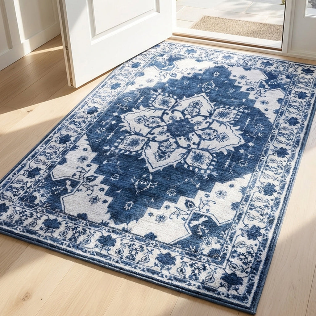 Muddy Carpet Navybell Washable Area Rugs for Living Room, Bedroom & Dining Room – Modern Soft Low Pile Non Slip Carpet – Pet Friendly Waterproof Foldable Rugs for Home