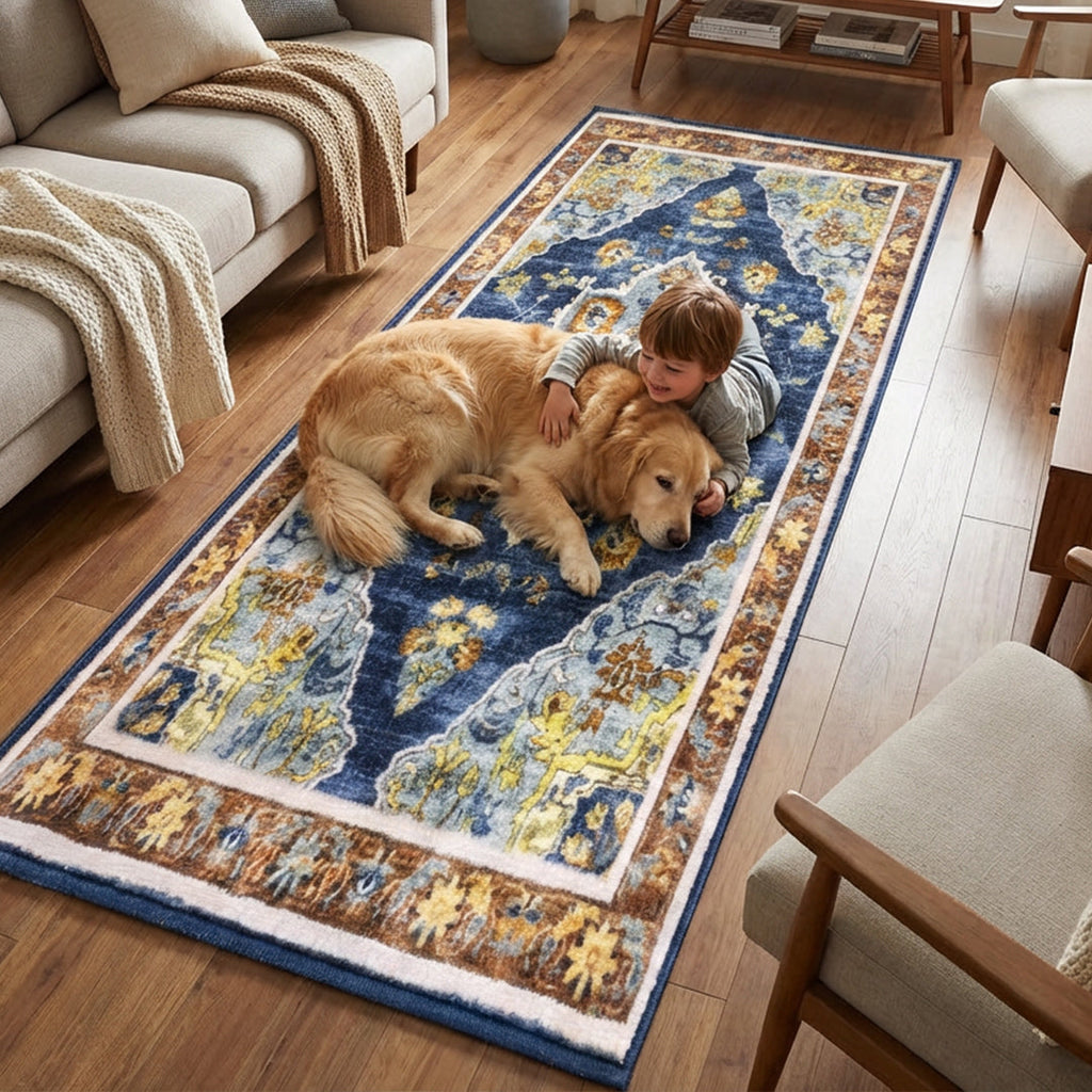 Muddy Carpet Mosaic Washable Area Rugs for Living Room, Bedroom & Dining Room – Modern Soft Low Pile Non Slip Carpet – Pet Friendly Waterproof Foldable Rugs for Home