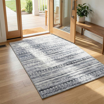 Muddy Carpet Greyline Washable Area Rugs for Living Room, Bedroom & Dining Room – Modern Soft Low Pile Non Slip Carpet – Pet Friendly Waterproof Foldable Rugs for Home