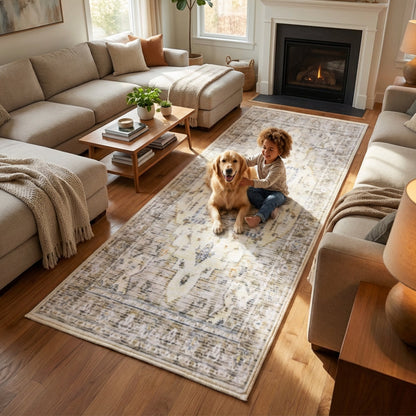 Muddy Carpet Tuscany Washable Area Rugs for Living Room, Bedroom & Dining Room – Modern Soft Low Pile Non Slip Carpet – Pet Friendly Waterproof Foldable Rugs for Home