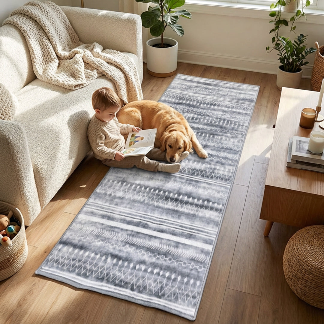 Muddy Carpet Greyline Washable Area Rugs for Living Room, Bedroom & Dining Room – Modern Soft Low Pile Non Slip Carpet – Pet Friendly Waterproof Foldable Rugs for Home