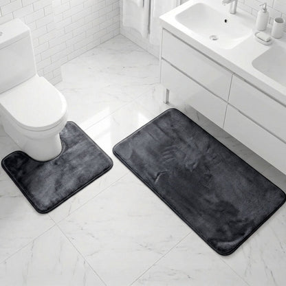 Muddymats® Memory Foam Bath Mat Set 2 Piece – Velvet Soft Non Slip Bathroom Rugs Set, Thick Absorbent Washable Bath Mats for Bathroom Floor and Shower, 20"x30" + 20"x20" U-Shaped