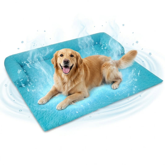 Muddymats® Ice Silk Cooling Dog Bed with Orthopedic Memory Foam & Bolster Rim, Self-Cooling Breathable Pet Sofa Bed, Extra-Wide Sofa Protection, Non-Slip, Detachable & Machine Washable