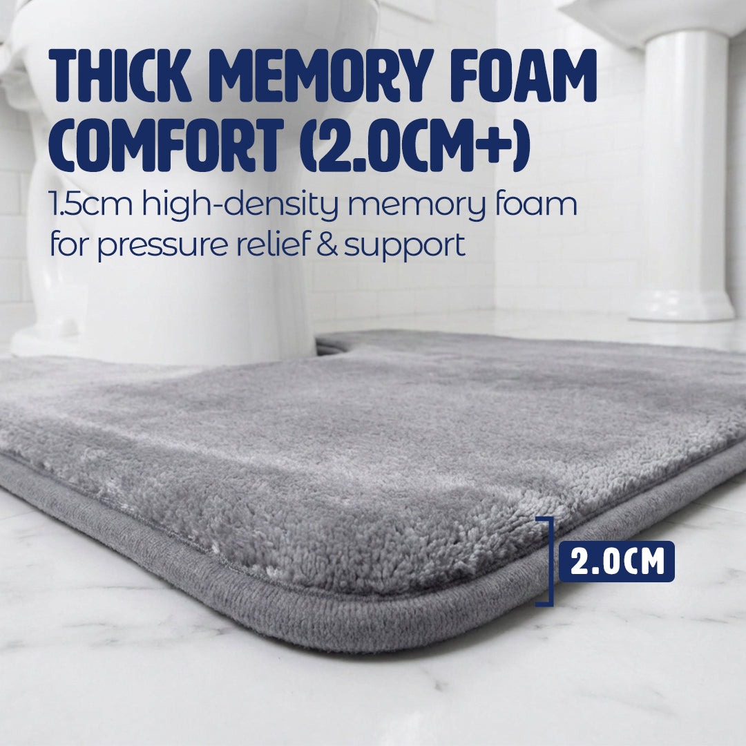 Muddymats® Memory Foam Bath Mat Set 2 Piece – Velvet Soft Non Slip Bathroom Rugs Set, Thick Absorbent Washable Bath Mats for Bathroom Floor and Shower, 20"x30" + 20"x20" U-Shaped