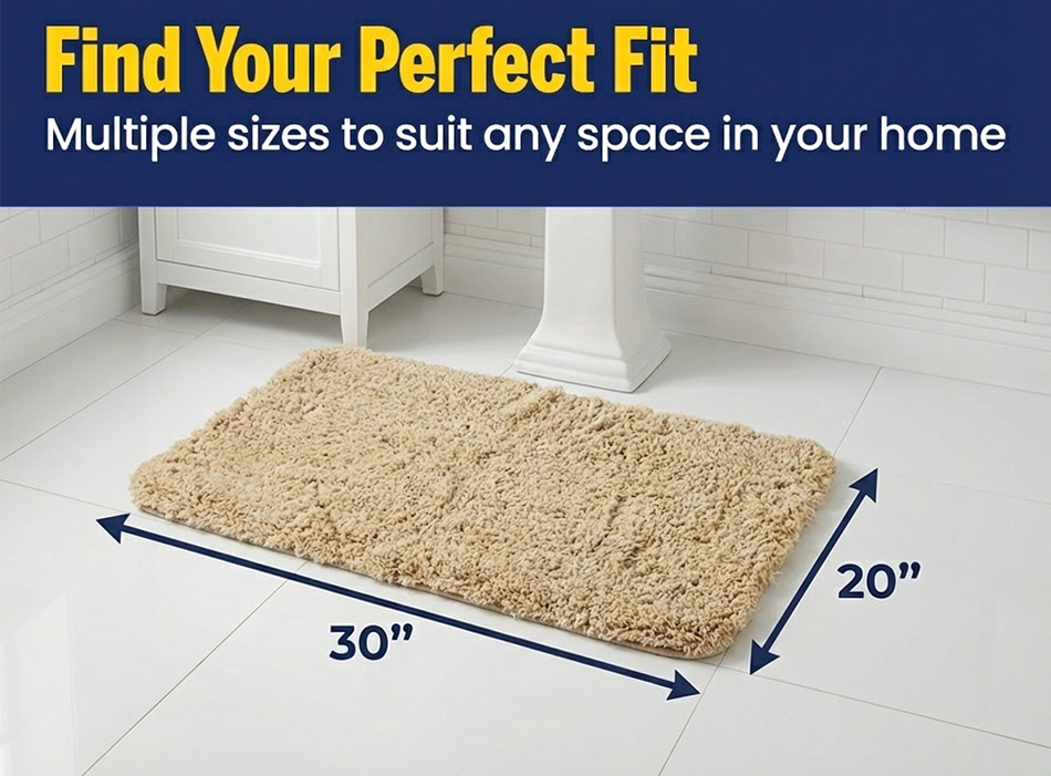 Muddymats® Fluffy Bathroom Rug, Soft Absorbent Microfiber Bath Mat, Non Slip, Quick Dry, Machine Washable for Bathroom Floor, Tub, Shower, Toilet and Sink