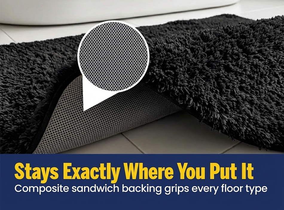 Muddymats® Fluffy Bathroom Rug, Soft Absorbent Microfiber Bath Mat, Non Slip, Quick Dry, Machine Washable for Bathroom Floor, Tub, Shower, Toilet and Sink