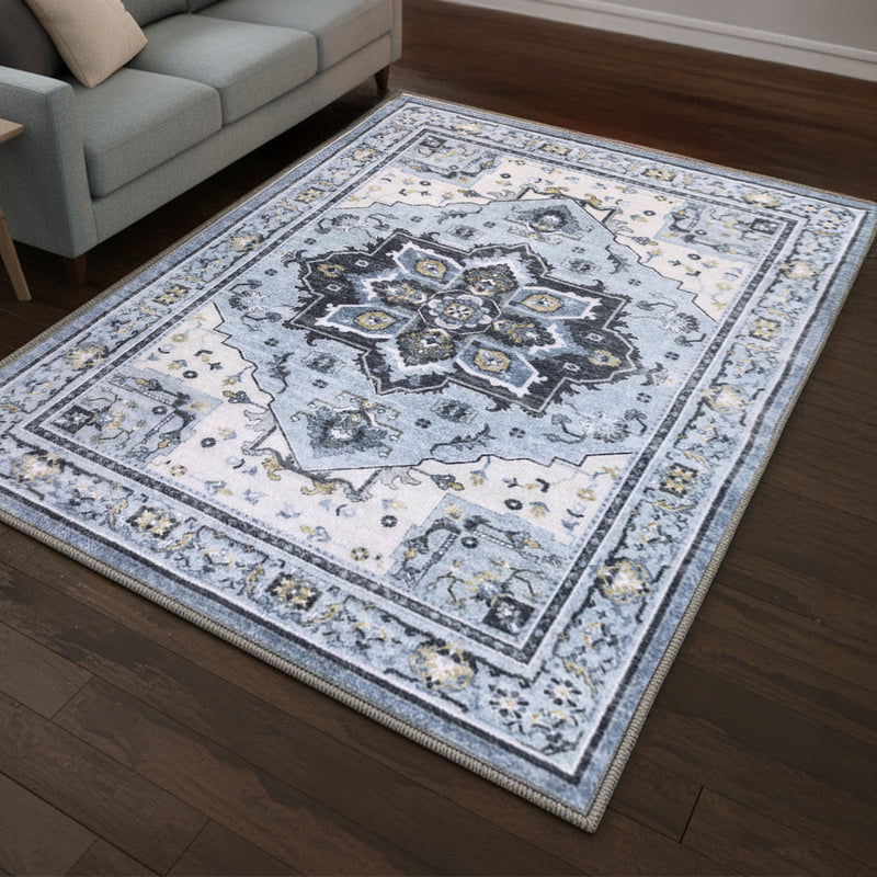Muddy Carpet Azure Washable Area Rugs for Living Room, Bedroom & Dining Room – Modern Soft Low Pile Non Slip Carpet – Pet Friendly Waterproof Foldable Rugs for Home
