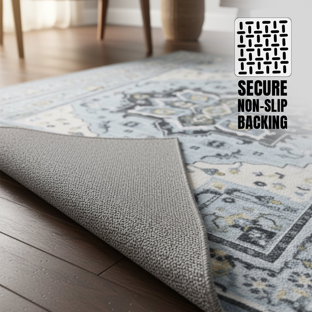 Muddy Carpet Azure Washable Area Rugs for Living Room, Bedroom & Dining Room – Modern Soft Low Pile Non Slip Carpet – Pet Friendly Waterproof Foldable Rugs for Home