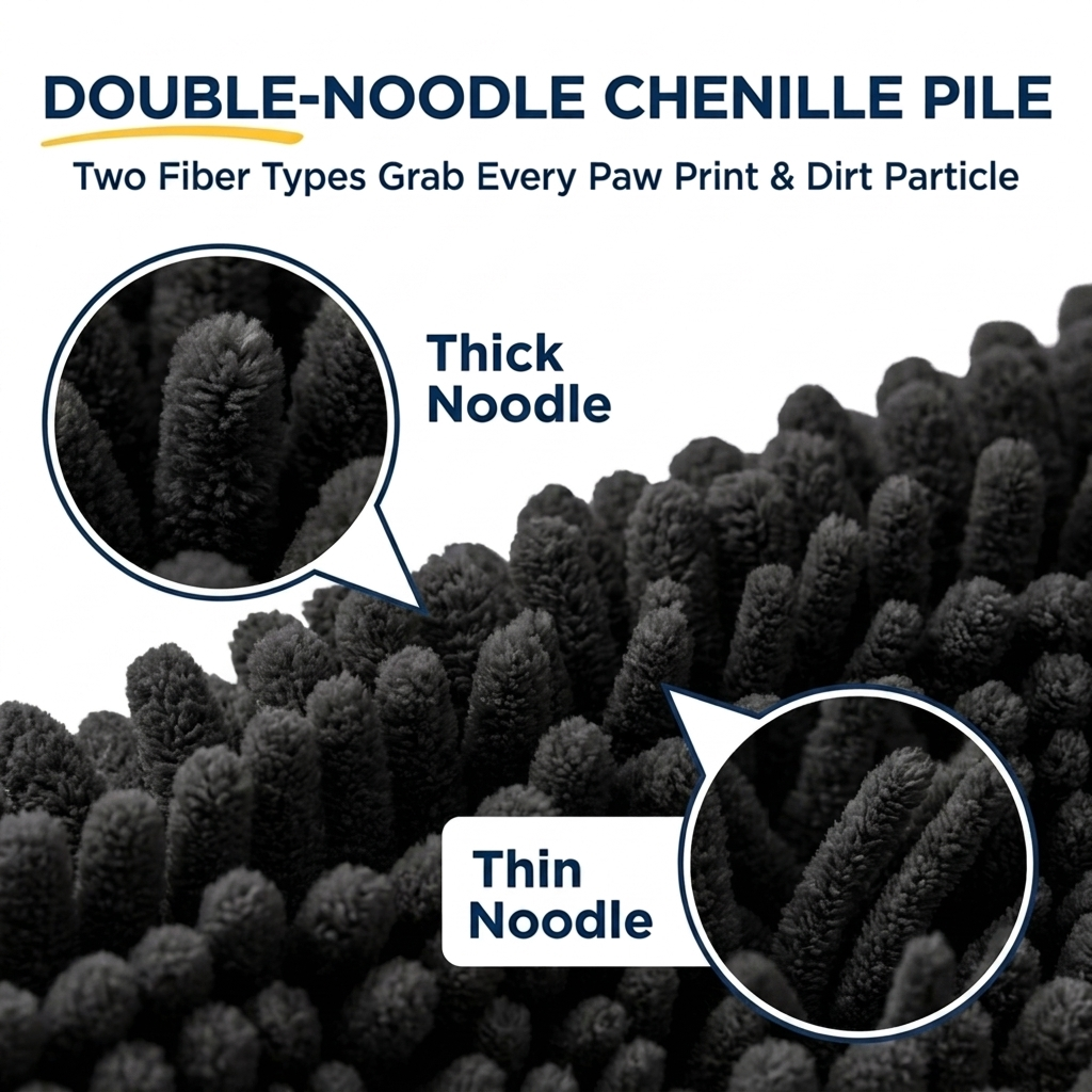 Muddymats® T.Max Dog Door Mat for Muddy Paws – Dirt-Trapping Chenille Entryway Muddy Carpet®, Super Water Absorbent Microfiber, Quick Dry, Slip Resistant Washable Indoor Mat