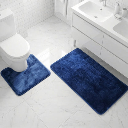 Muddymats® Memory Foam Bath Mat Set 2 Piece – Velvet Soft Non Slip Bathroom Rugs Set, Thick Absorbent Washable Bath Mats for Bathroom Floor and Shower, 20"x30" + 20"x20" U-Shaped