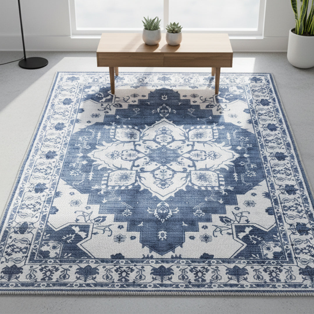 Muddy Carpet Navybell Washable Area Rugs for Living Room, Bedroom & Dining Room – Modern Soft Low Pile Non Slip Carpet – Pet Friendly Waterproof Foldable Rugs for Home