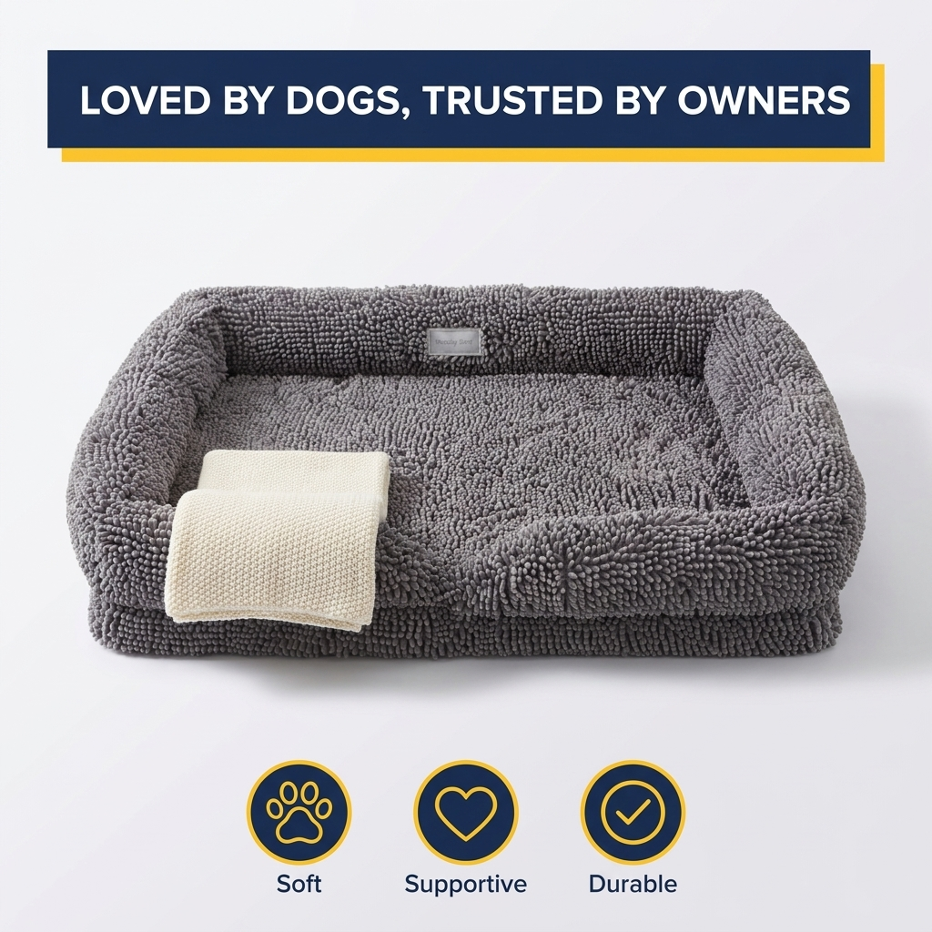 Muddymats® Rectangle Dog Bed — Real Memory Foam Support, Cozy Chenille Cover, Machine Washable | Fits Small to Large Dogs