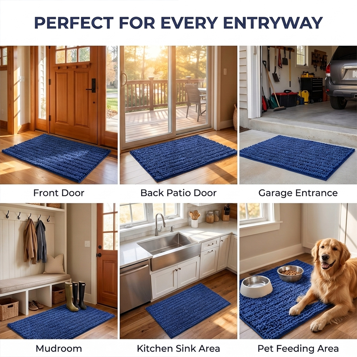 Muddymats® DuoMax Dog Door Mat for Muddy Paws – Dual-Texture Absorbent Mat Chenille Entryway Muddy Carpet®, Microfiber Quick Dry, Slip Resistant Machine Washable Indoor Mat
