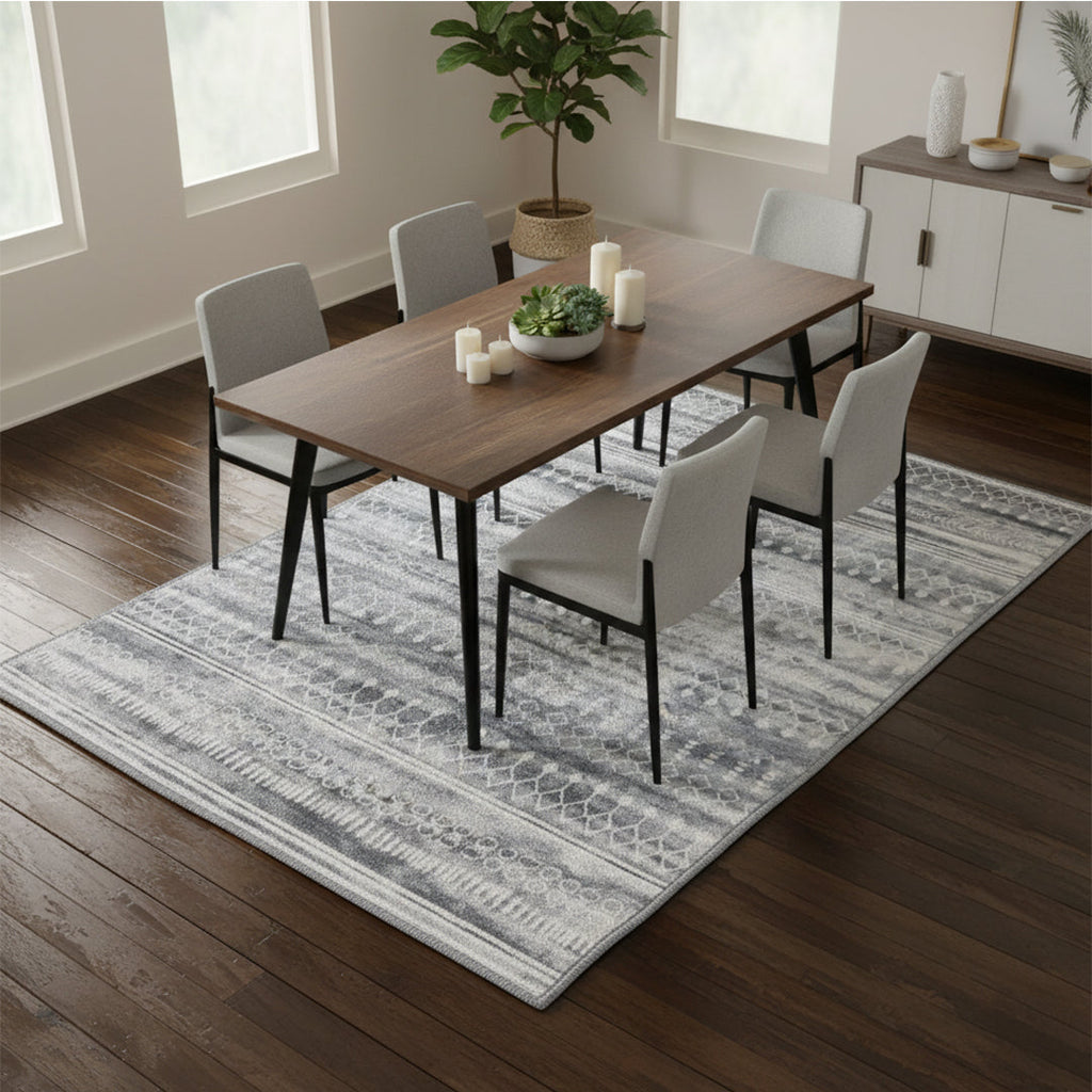 Muddy Carpet Greyline Washable Area Rugs for Living Room, Bedroom & Dining Room – Modern Soft Low Pile Non Slip Carpet – Pet Friendly Waterproof Foldable Rugs for Home