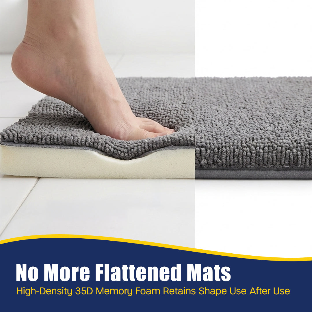 Muddymats® CloudStep Bathroom Rugs 2 Piece Set, Non Slip Bath Mats for Bathroom, Absorbent Memory Foam Chenille, Machine Washable Quick Dry Toilet Rug Set, 20"x30" + 20"x20" U-Shaped