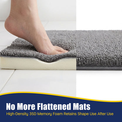 Muddymats® CloudStep Bathroom Rugs 2 Piece Set, Non Slip Bath Mats for Bathroom, Absorbent Memory Foam Chenille, Machine Washable Quick Dry Toilet Rug Set, 20"x30" + 20"x20" U-Shaped