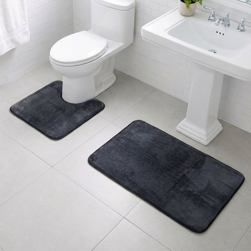 Muddymats® Memory Foam Bath Mat Set 2 Piece – Velvet Soft Non Slip Bathroom Rugs Set, Thick Absorbent Washable Bath Mats for Bathroom Floor and Shower, 20"x30" + 20"x20" U-Shaped