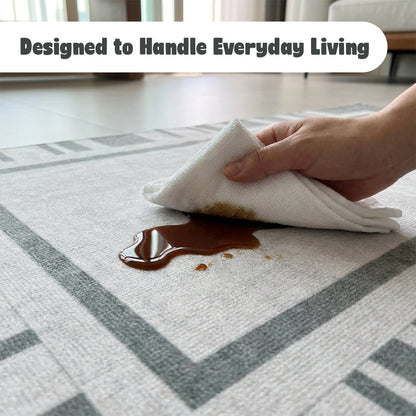Muddy Carpet Trellis Washable Area Rugs for Living Room, Bedroom & Dining Room – Modern Soft Low Pile Non Slip Carpet – Pet Friendly Waterproof Foldable Rugs for Home
