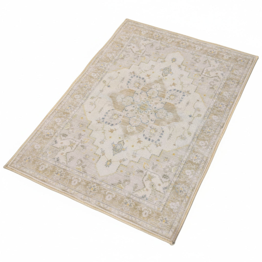 Muddy Carpet Champagne Washable Area Rugs for Living Room, Bedroom & Dining Room – Modern Soft Low Pile Non Slip Carpet – Pet Friendly Waterproof Foldable Rugs for Home