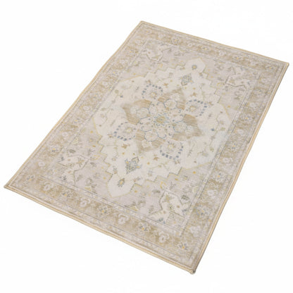 Muddy Carpet Champagne Washable Area Rugs for Living Room, Bedroom & Dining Room – Modern Soft Low Pile Non Slip Carpet – Pet Friendly Waterproof Foldable Rugs for Home