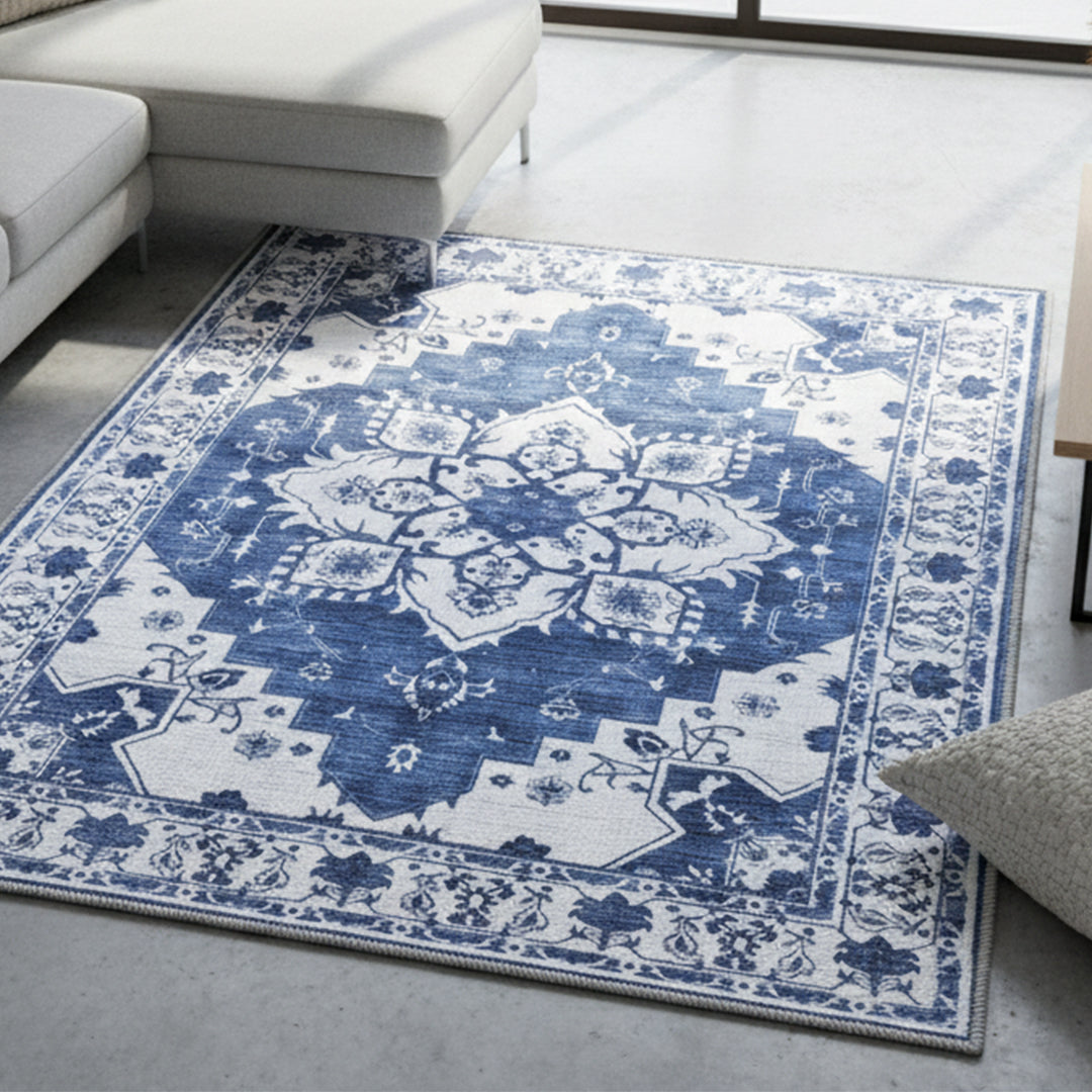 Muddy Carpet Navybell Washable Area Rugs for Living Room, Bedroom & Dining Room – Modern Soft Low Pile Non Slip Carpet – Pet Friendly Waterproof Foldable Rugs for Home
