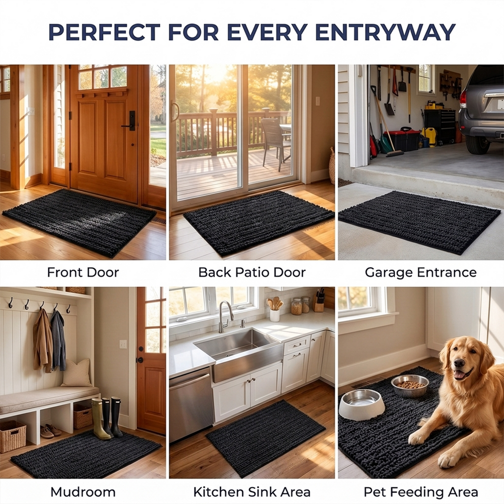 Muddymats® DuoMax Dog Door Mat for Muddy Paws – Dual-Texture Absorbent Mat Chenille Entryway Muddy Carpet®, Microfiber Quick Dry, Slip Resistant Machine Washable Indoor Mat