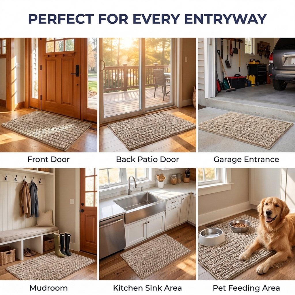 Muddymats® DuoMax Dog Door Mat for Muddy Paws – Dual-Texture Absorbent Mat Chenille Entryway Muddy Carpet®, Microfiber Quick Dry, Slip Resistant Machine Washable Indoor Mat