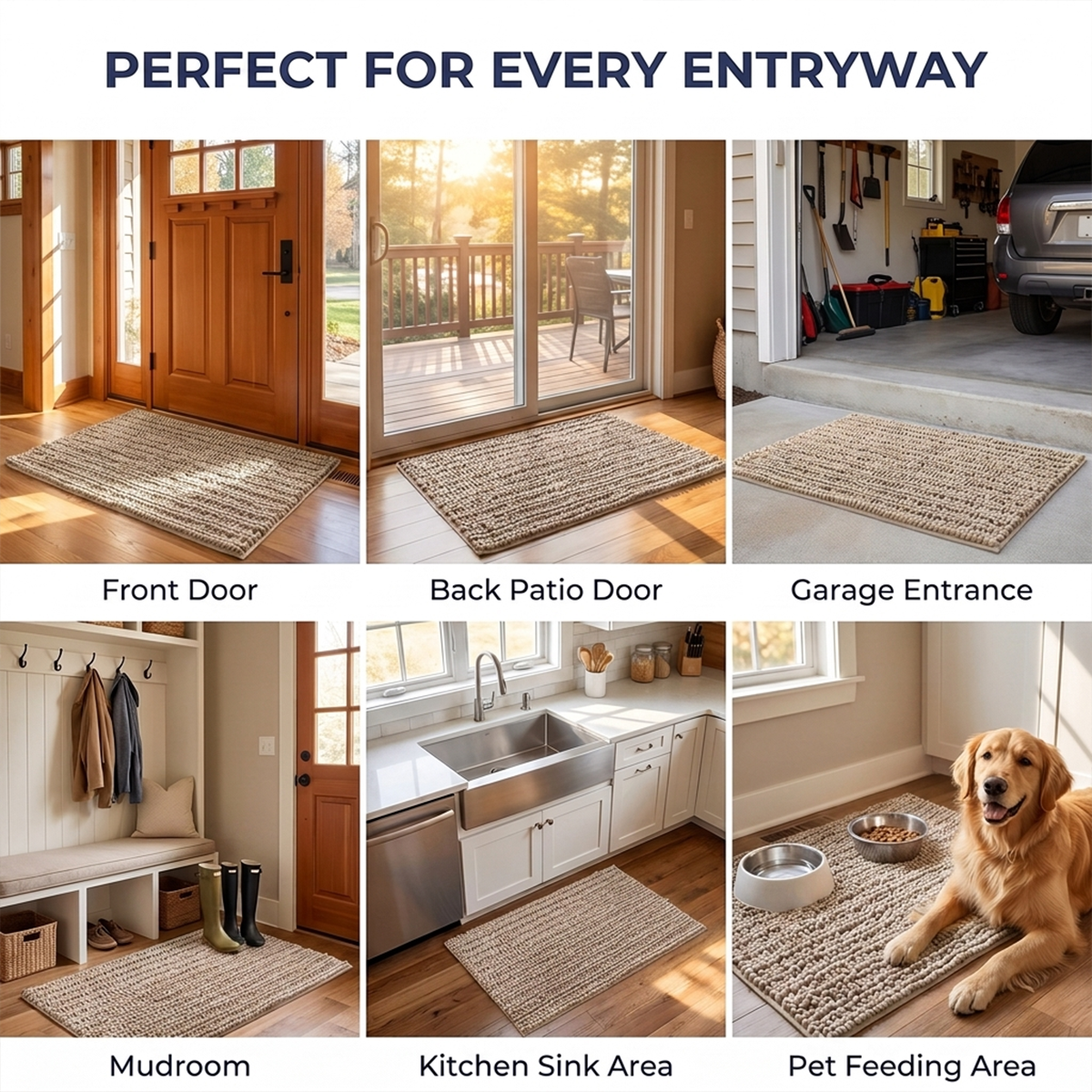 Muddymats® DuoMax Dog Door Mat for Muddy Paws – Dual-Texture Absorbent Mat Chenille Entryway Muddy Carpet®, Microfiber Quick Dry, Slip Resistant Machine Washable Indoor Mat