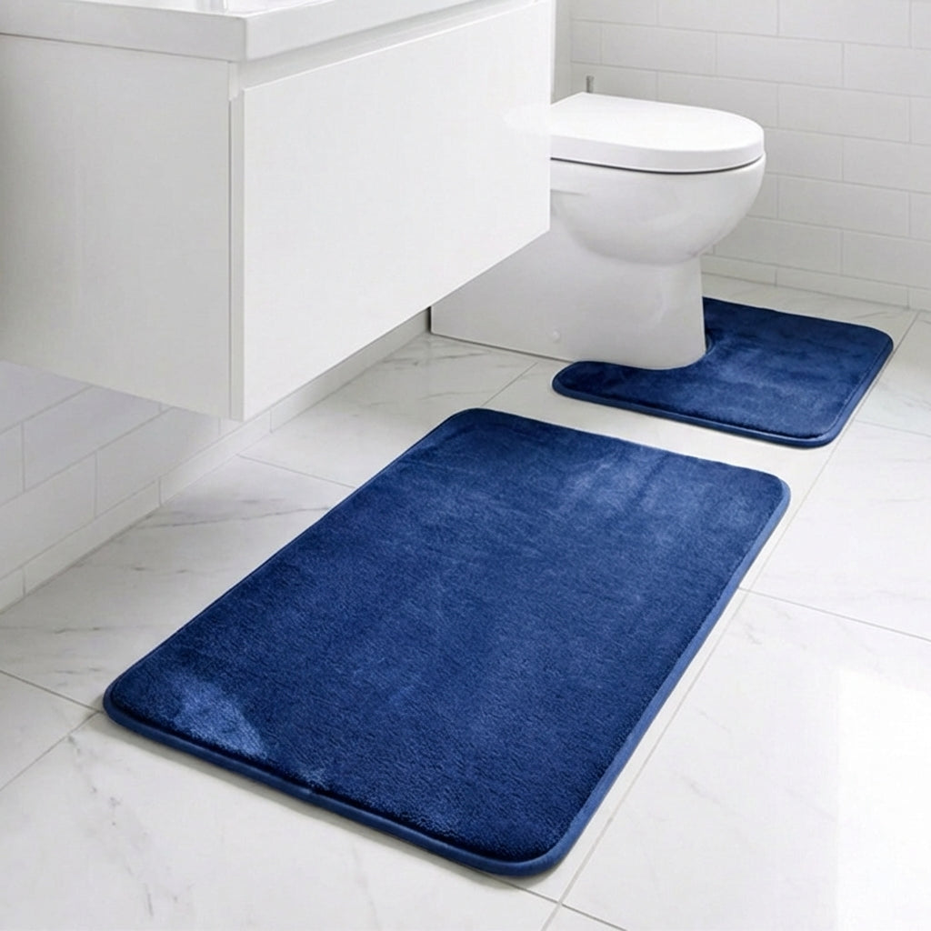 Muddymats® Memory Foam Bath Mat Set 2 Piece – Velvet Soft Non Slip Bathroom Rugs Set, Thick Absorbent Washable Bath Mats for Bathroom Floor and Shower, 20"x30" + 20"x20" U-Shaped