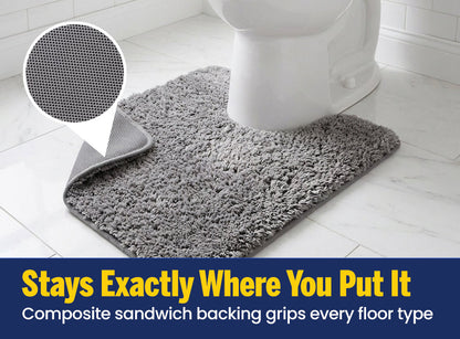 Muddymats® Fluffy Bathroom Rugs 2 Piece Set, Soft Absorbent Microfiber Bath Mats, Non Slip, Quick Dry, Machine Washable for Floor, Tub, Shower & Toilet, 20"x30" + 20"x20" U-Shaped