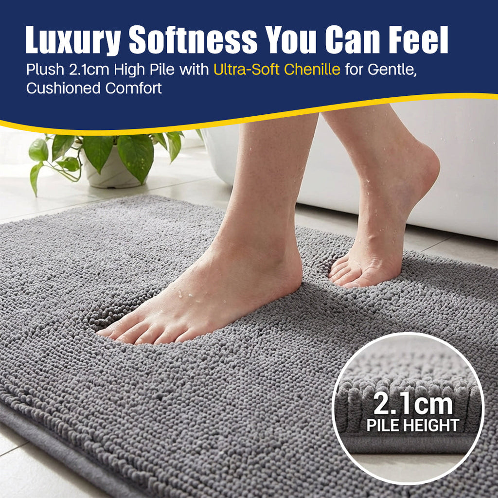Muddymats® CloudStep Bathroom Rugs, Non Slip Bath Mats for Bathroom, Super Absorbent Memory Foam Chenille, Quick Dry Machine Washable Thick Toilet Rug for Shower Tub and Floor
