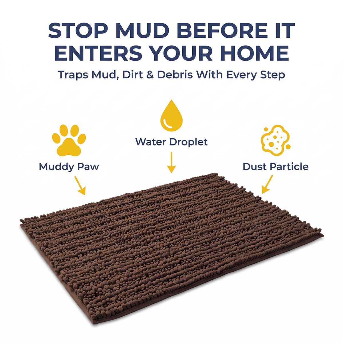Muddymats® DuoMax Dog Door Mat for Muddy Paws – Dual-Texture Absorbent Mat Chenille Entryway Muddy Carpet®, Microfiber Quick Dry, Slip Resistant Machine Washable Indoor Mat