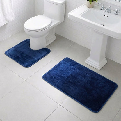 Muddymats® Memory Foam Bath Mat Set 2 Piece – Velvet Soft Non Slip Bathroom Rugs Set, Thick Absorbent Washable Bath Mats for Bathroom Floor and Shower, 20"x30" + 20"x20" U-Shaped