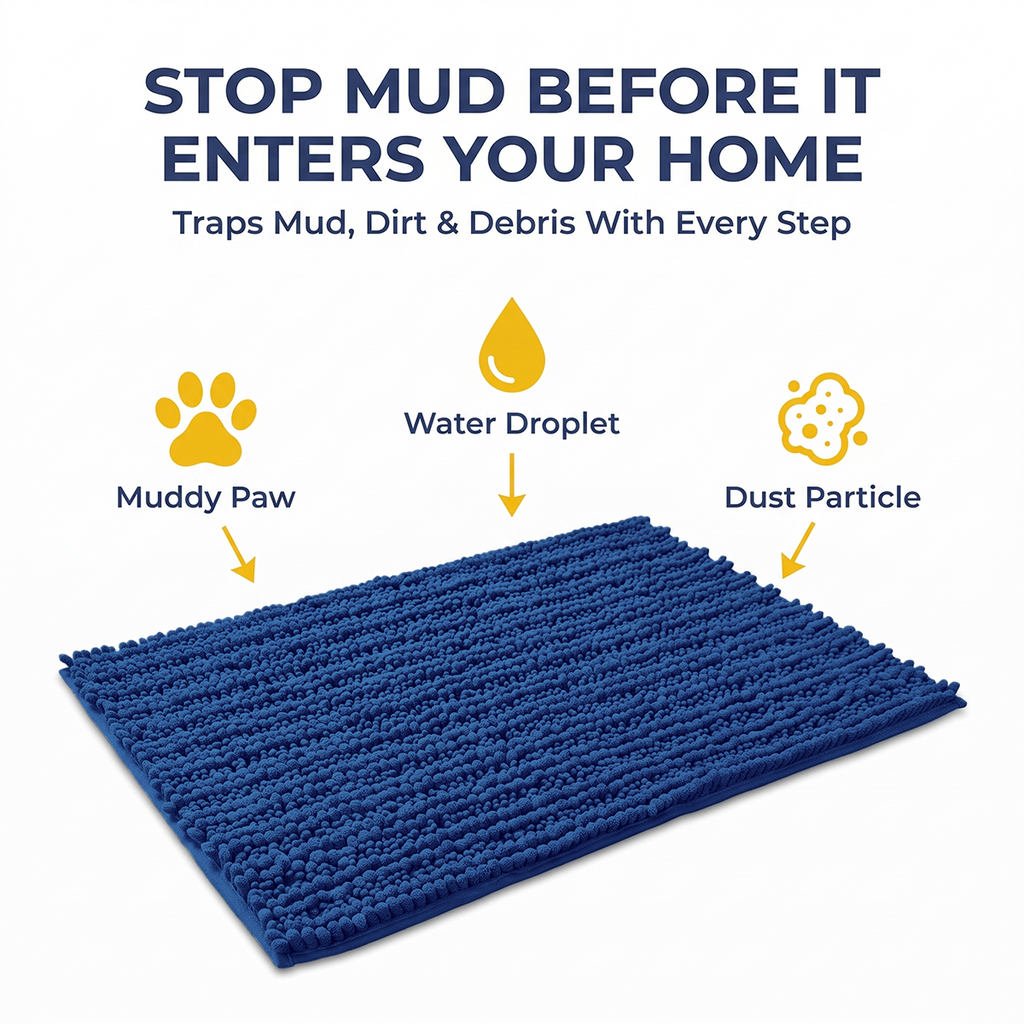 Muddymats® DuoMax Dog Door Mat for Muddy Paws – Dual-Texture Absorbent Mat Chenille Entryway Muddy Carpet®, Microfiber Quick Dry, Slip Resistant Machine Washable Indoor Mat