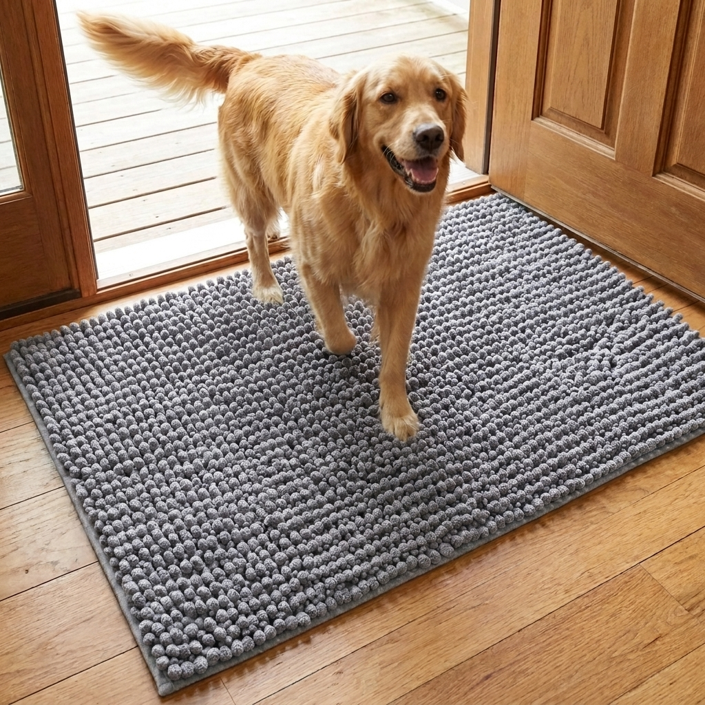 Muddymats® T.Max Dog Door Mat for Muddy Paws – Dirt-Trapping Chenille Entryway Muddy Carpet®, Super Water Absorbent Microfiber, Quick Dry, Slip Resistant Washable Indoor Mat