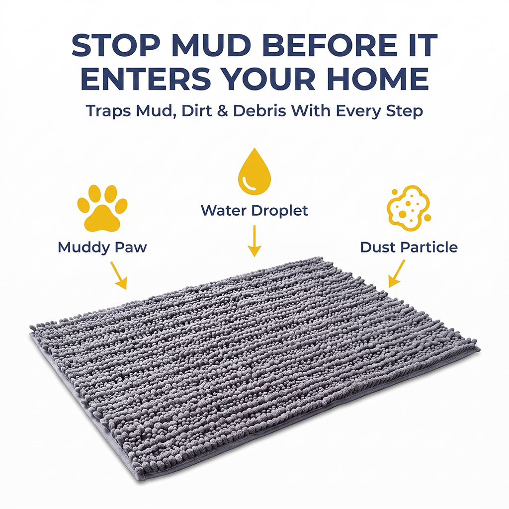 Muddymats® DuoMax Dog Door Mat for Muddy Paws – Dual-Texture Absorbent Mat Chenille Entryway Muddy Carpet®, Microfiber Quick Dry, Slip Resistant Machine Washable Indoor Mat